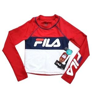 NWT Fila Girls Swim Sun Shirt Swimsuit 50+ UV Protection Red White Size 7